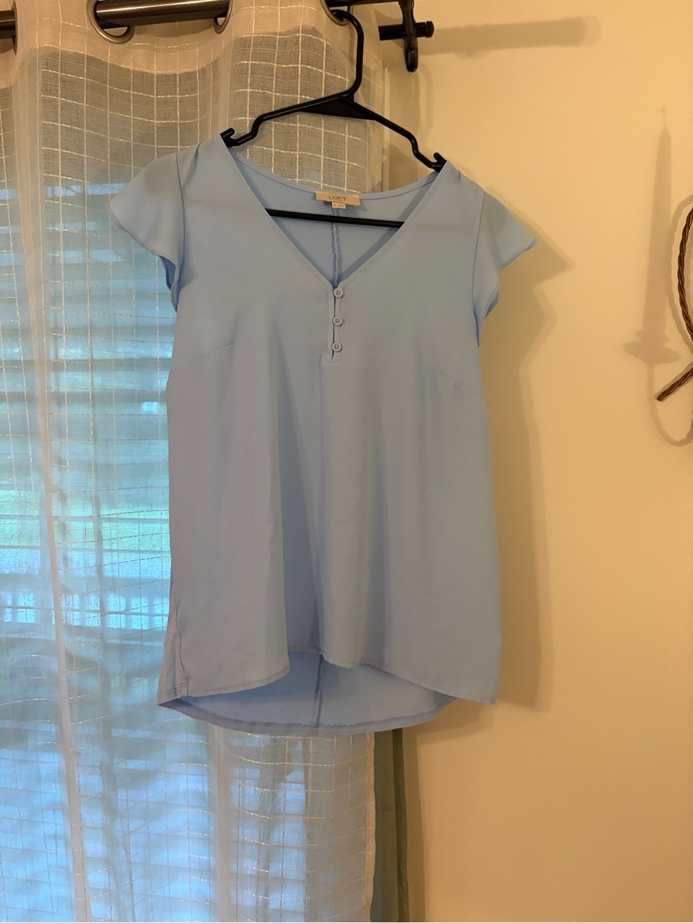 LOFT Light Blue V-Neck Cap Sleeve Blouse